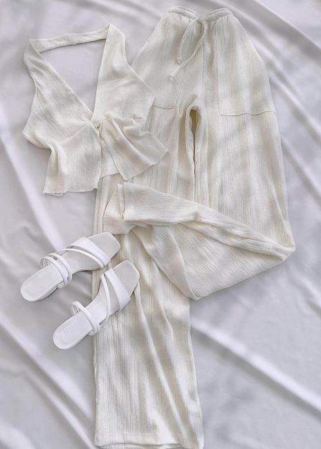 Bej Boyun Geçmeli Gofre Takım