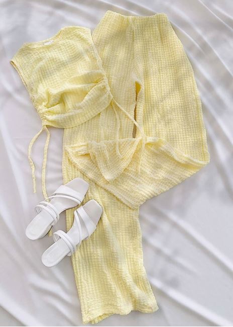 Sarı Atlet Kol Büzgülü Gofre Takım