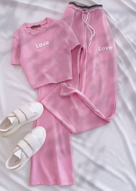 Pembe Bel Detay Love Takım