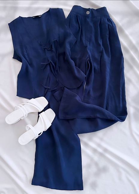 Lacivert Tensel Kumaş Yelek Takım