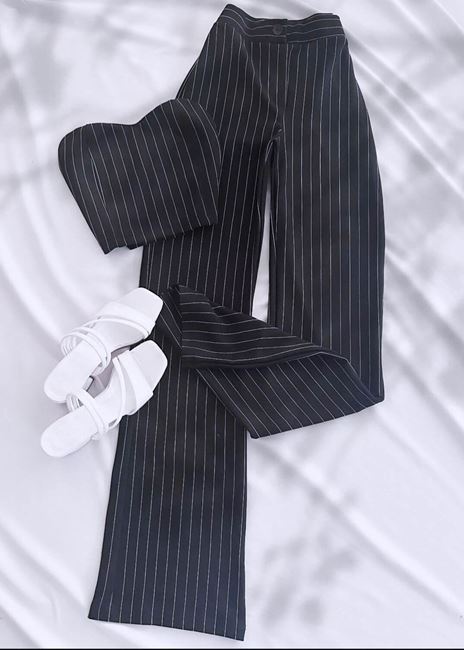 Siyah Çizgili Straplez Takım
