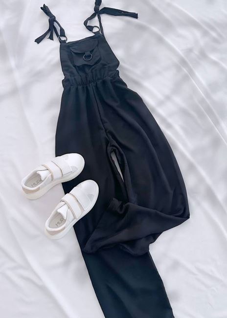 Siyah Ayarlanabilir Askılı Tulum