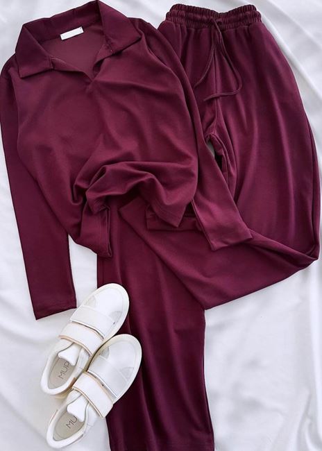 Bordo Polo Yaka Modal Takım