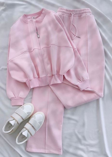 Pembe Bomber 3 İplik Eşofman Takımı