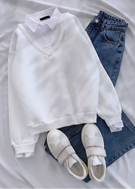 Beyaz Gömlek Detay Sweat