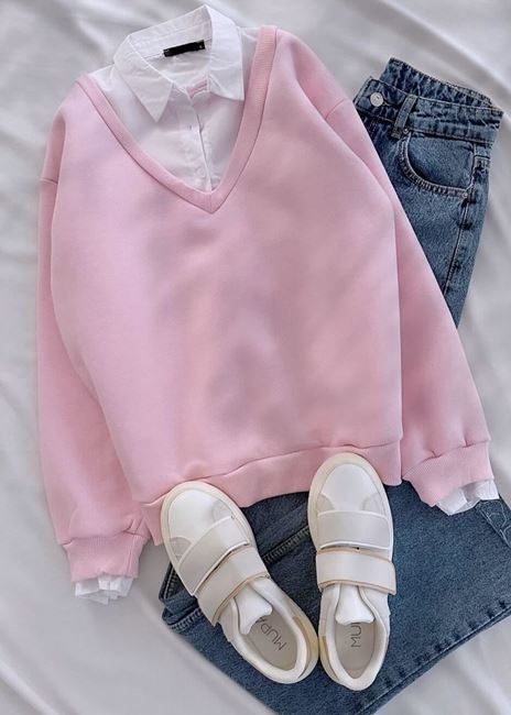 Pembe Gömlek Detay Sweat