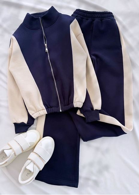Lacivert Bej 3 İplik Ceket Eşofman Takımı