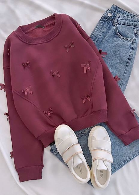 Bordo Fiyonk Detay Sweat