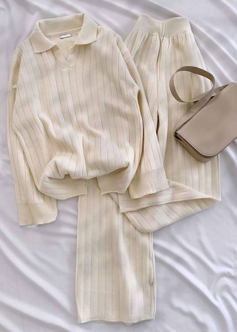 Bej Polo Yaka Uzun Triko Takım