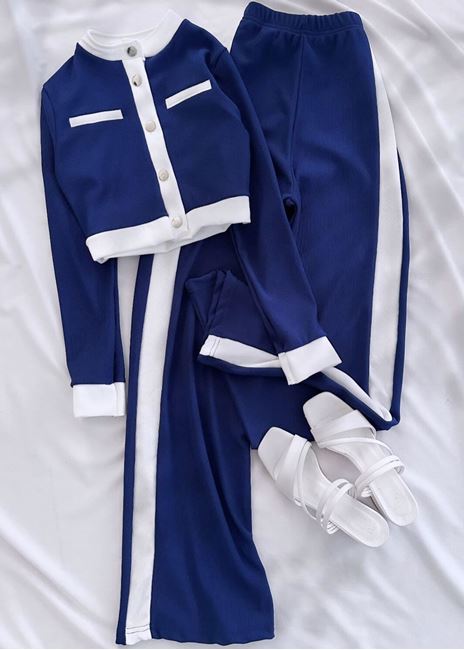 Mavi Ottoman Pantolon Takım