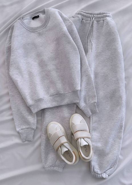 Gri Bisiklet Yaka Eşofman Takımı