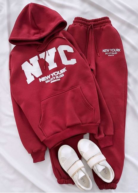 Bordo Nyc 3 İplik Eşofman Takımı