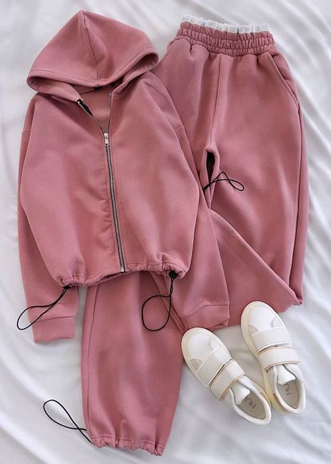 Pembe Bel Detay 3 İplik Eşofman Takımı