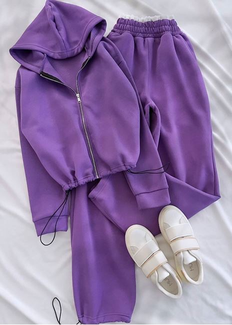 Mor Bel Detay 3 İplik Eşofman Takımı