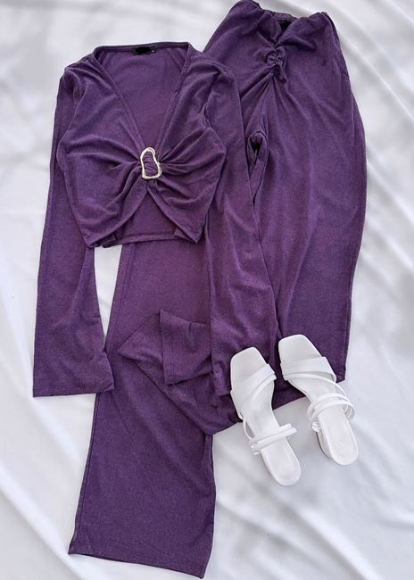 Mor Uzun Toka Detay Takım