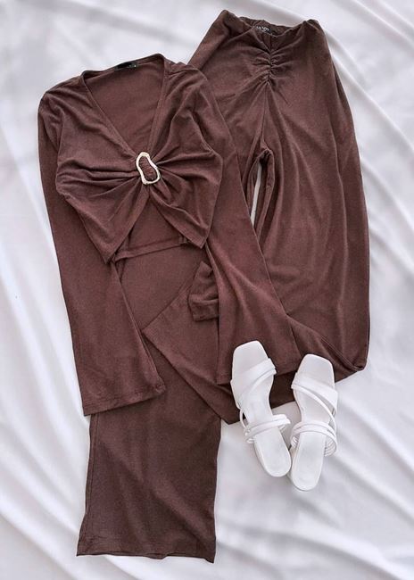 Kahverengi Uzun Toka Detay Takım