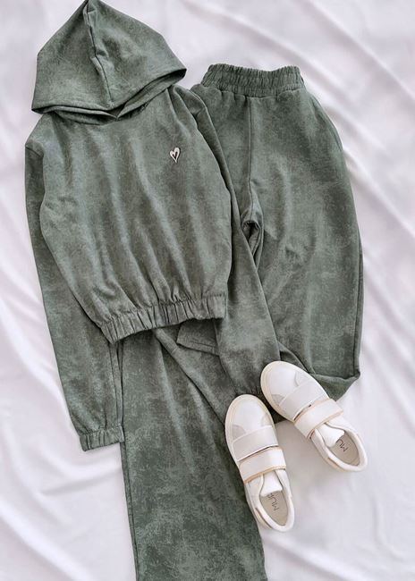 Yeşil Kalp Yıkama Modal Eşofman Takımı