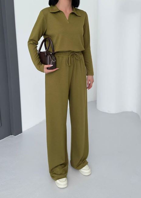 Yağ Yeşili Polo Yaka Modal Takım