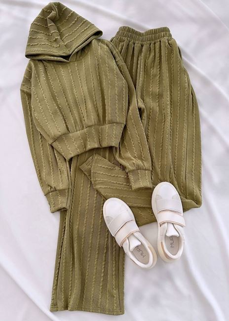 Yeşil Burgu Kumaş Kapüşonlu Takım