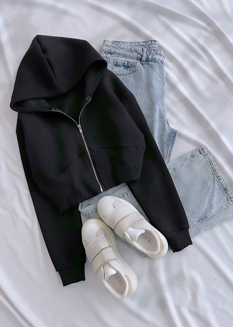 Siyah Korse Bel Detay Ceket