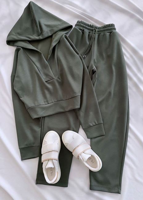 Yeşil Oysh V Kapüşonlu Eşofman Takımı