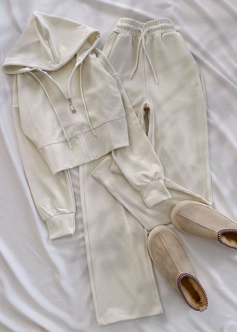 Bej Selanik Kumaş Kapüşonlu Takım