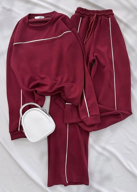 Bordo Biye Bisiklet Yaka Eşofman Takımı