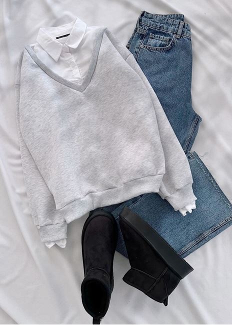 Gri Gömlek Detay Sweat