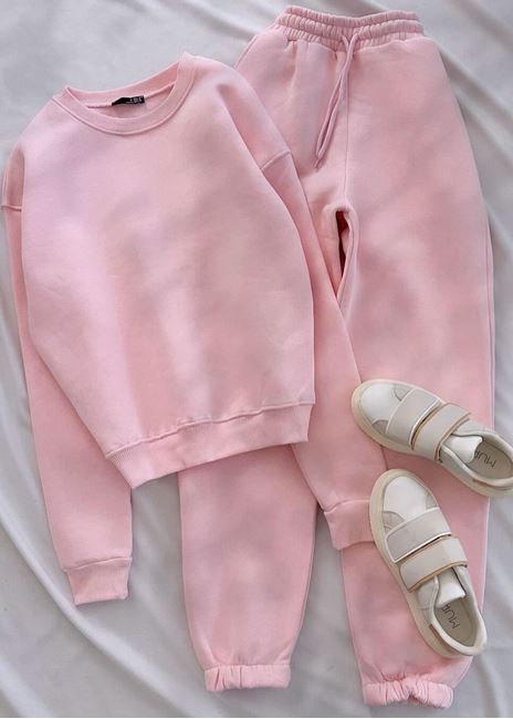 Pembe Bisiklet Yaka Eşofman Takımı