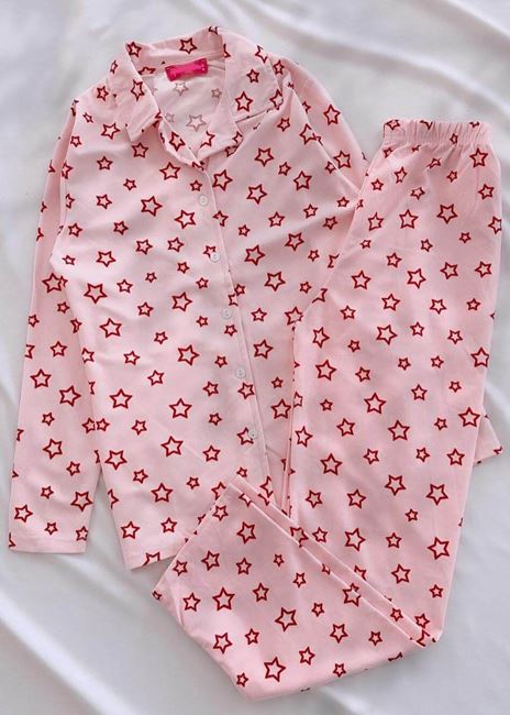Pembe Yıldız Desen Pijama Takımı