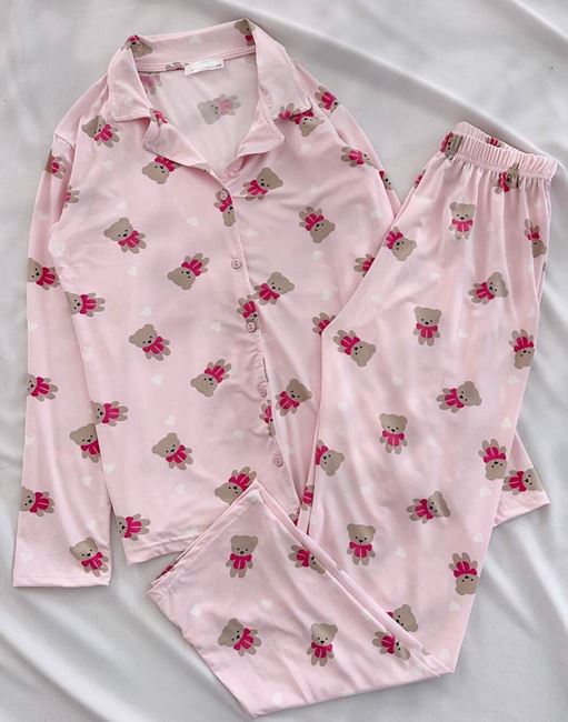 Pembe Ayıcık Desen Pijama Takımı