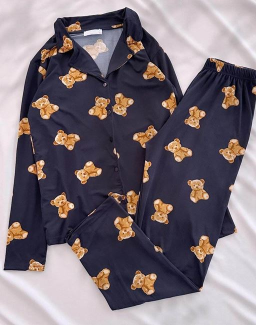 Lacivert Ayıcık Desen Pijama Takımı