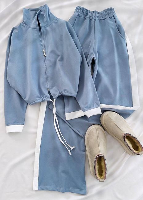 Mavi Büzgü Şerit Eşofman Takımı