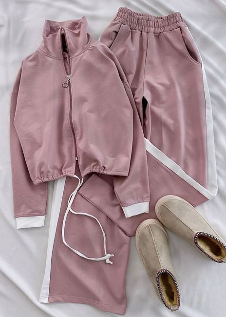 Pembe Büzgü Şerit Eşofman Takımı