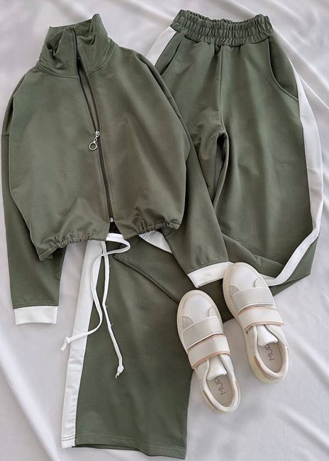 Yeşil Büzgü Şerit Eşofman Takımı