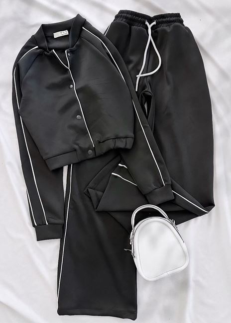 Siyah Scuba Biye Eşofman Takımı