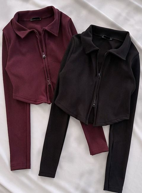 Bordo  Tam Fermuar Detay Bluz