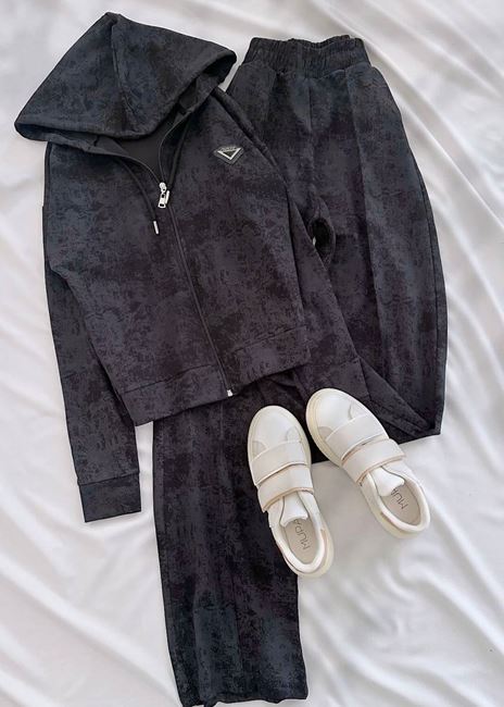 Siyah Fashion Yıkama Modal Eşofman Takımı