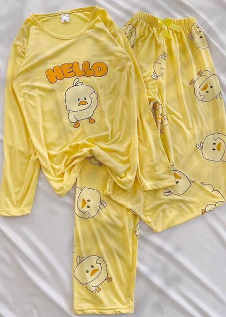 Sarı Hello Desen Pijama Takımı