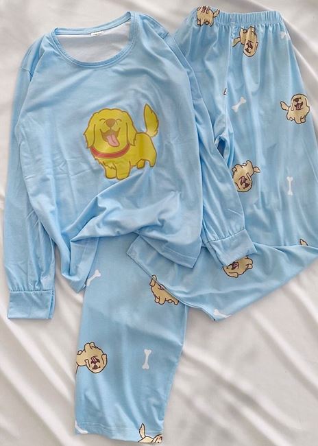 Mavi Köpüş Desen Pijama Takımı