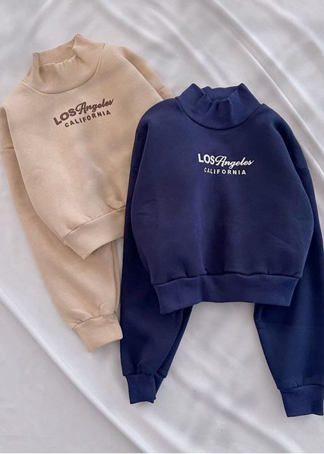 Lacivert Ca Kabartma Baskı Sweat