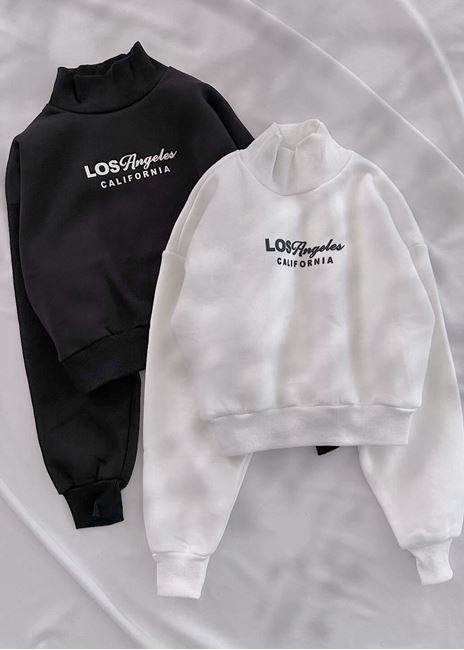 Beyaz Ca Kabartma Baskı Sweat