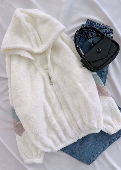 Beyaz Kol 3 Renk Peluş Ceket