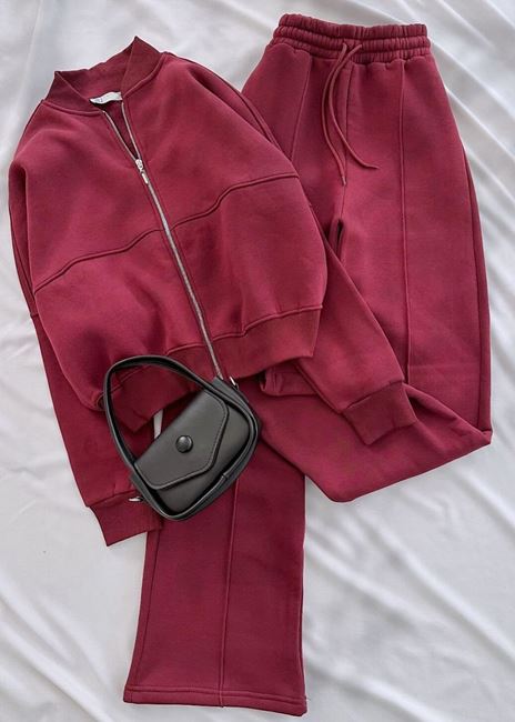 Bordo Bomber 3 İplik Eşofman Takımı