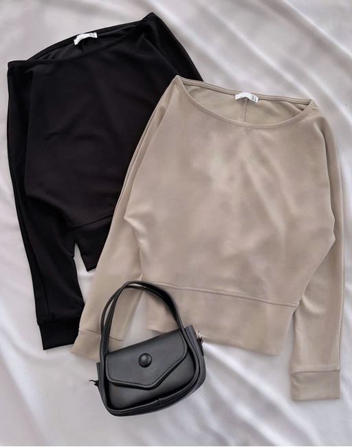 Bej Modal Kayık Yaka Bluz