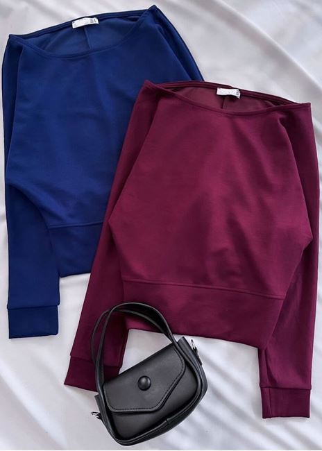 Bordo Modal Kayık Yaka Bluz