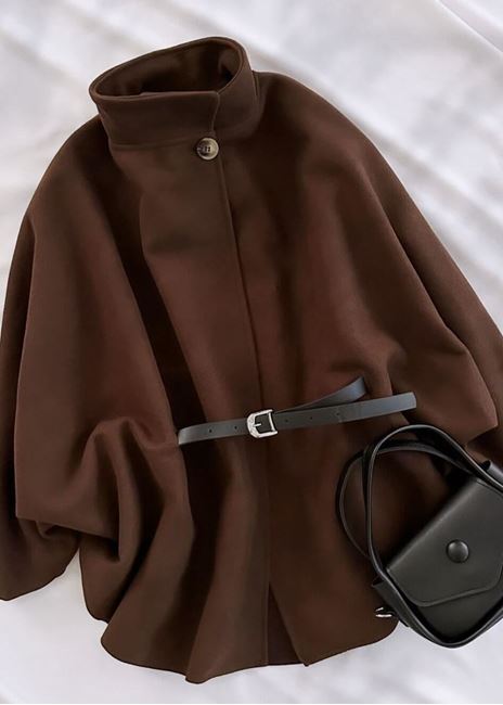 Kahverengi Kemer Detay Kaşe Panço