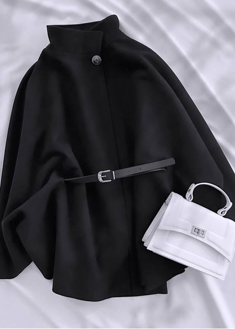 Siyah Kemer Detay Kaşe Panço