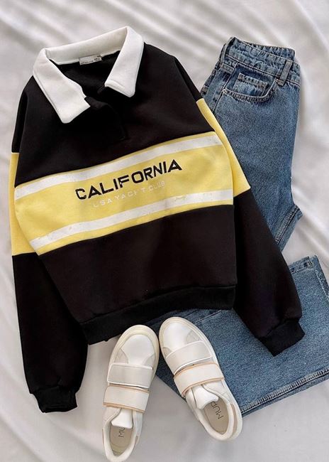 Siyah Ca Polo Yaka Sweat