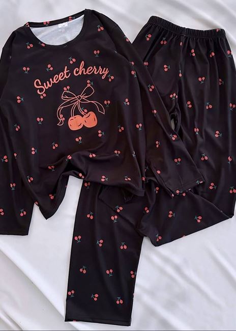 Siyah Kiraz Desen Pijama Takımı